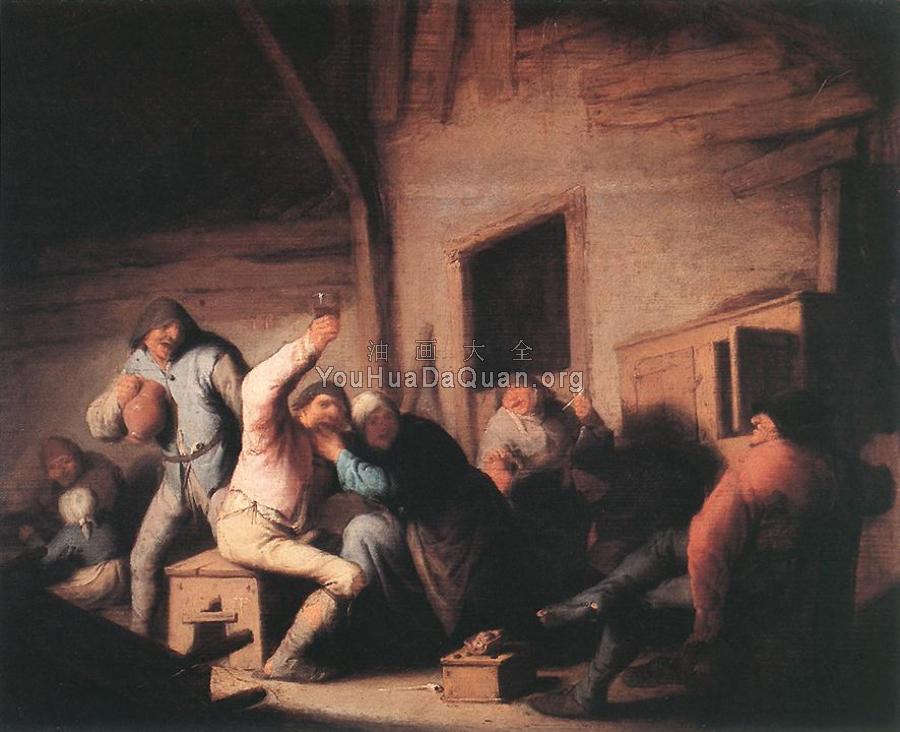 Carousing Peasants in a Tavern - 阿德里安·扬斯·范·奥斯塔德